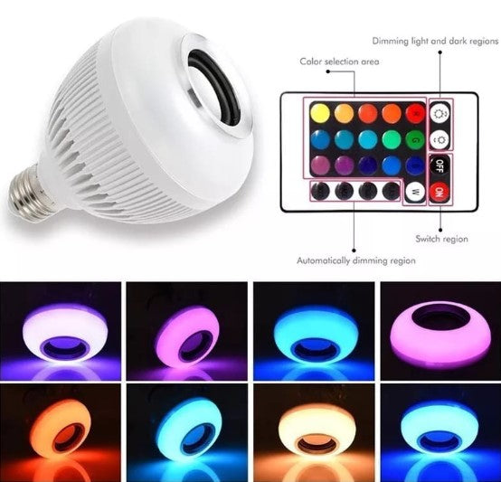 Lampada Caixa de Som Com Luz de Led e  Bluetooth